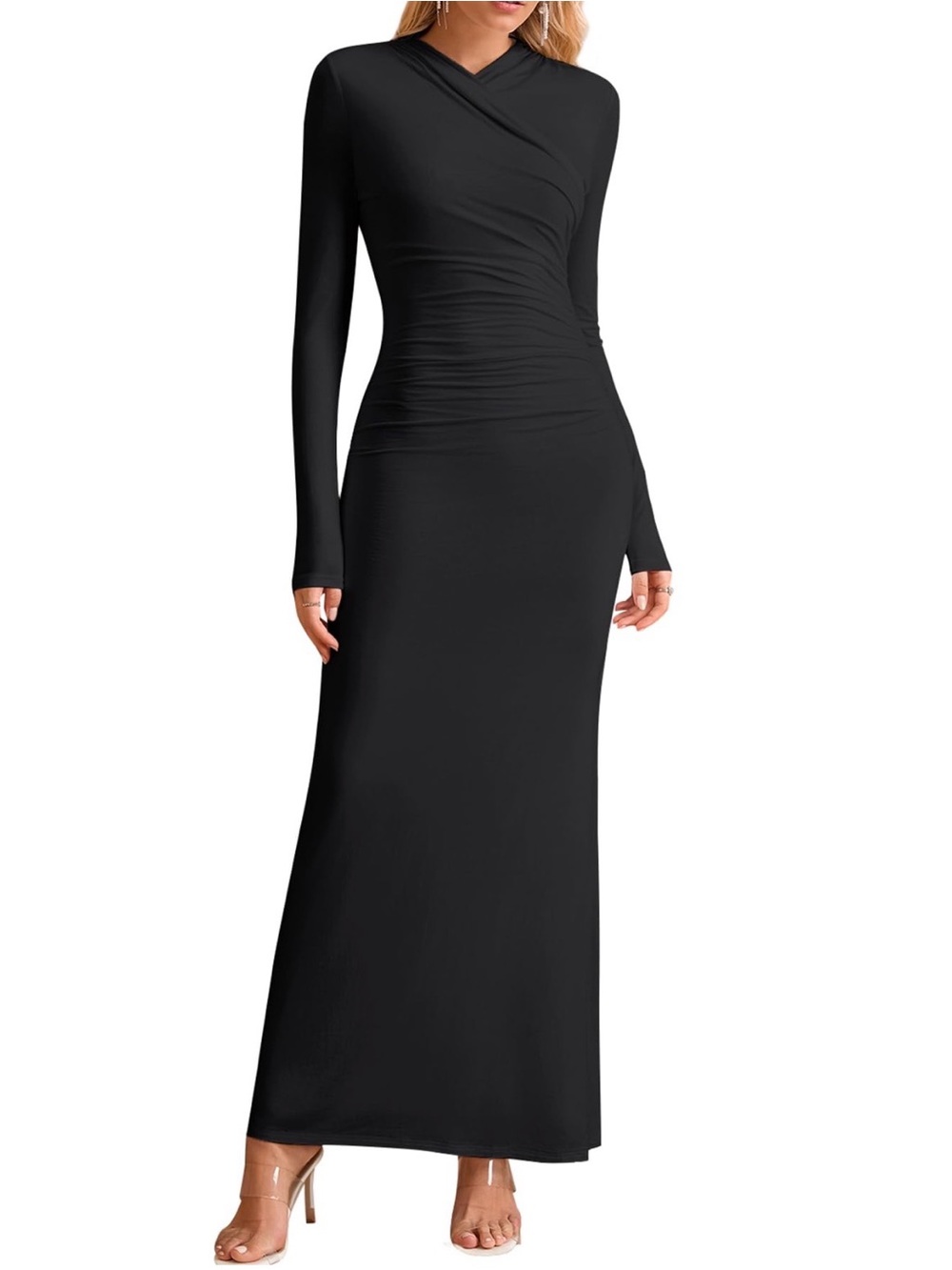 Elegant Long Sleeve Black Maxi Dress